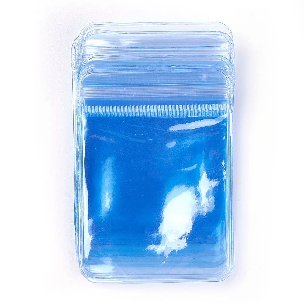 100 pc Rectangle PVC Zip Lock Bags, Resealable Packaging Bags, Self Seal Bag, Light Blue, 15x10cm, Unilateral Thickness: 4.5 Mil(0.115mm)