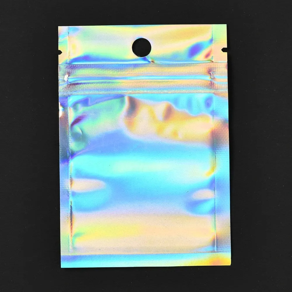 200 pc Rectangle Zip Lock Plastic Laser Bags, Resealable Bags, Clear, 10x7cm, Hole: 8mm, Unilateral Thickness: 2.7 Mil(0.07mm)