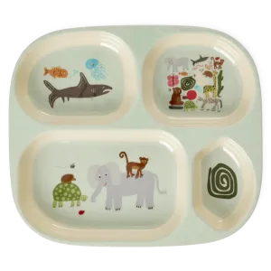 4-Room Plate, with Mint Wildlife Print