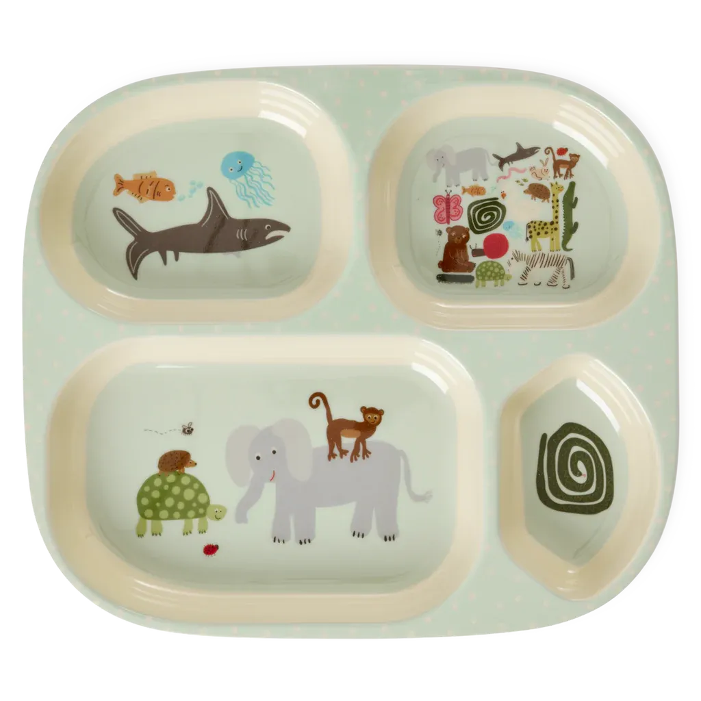 4-Room Plate, with Mint Wildlife Print