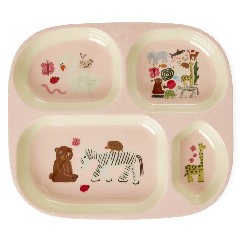 4-Room Plate, with Pink Wildlife Print