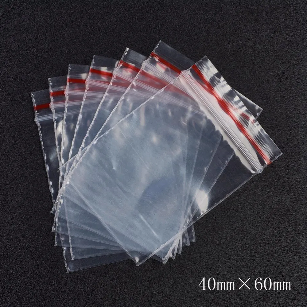 5 Bag Plastic Zip Lock Bags, Resealable Packaging Bags, Top Seal, Self Seal Bag, Rectangle, Red, 6x4cm, Unilateral Thickness: 1.3 Mil(0.035mm)