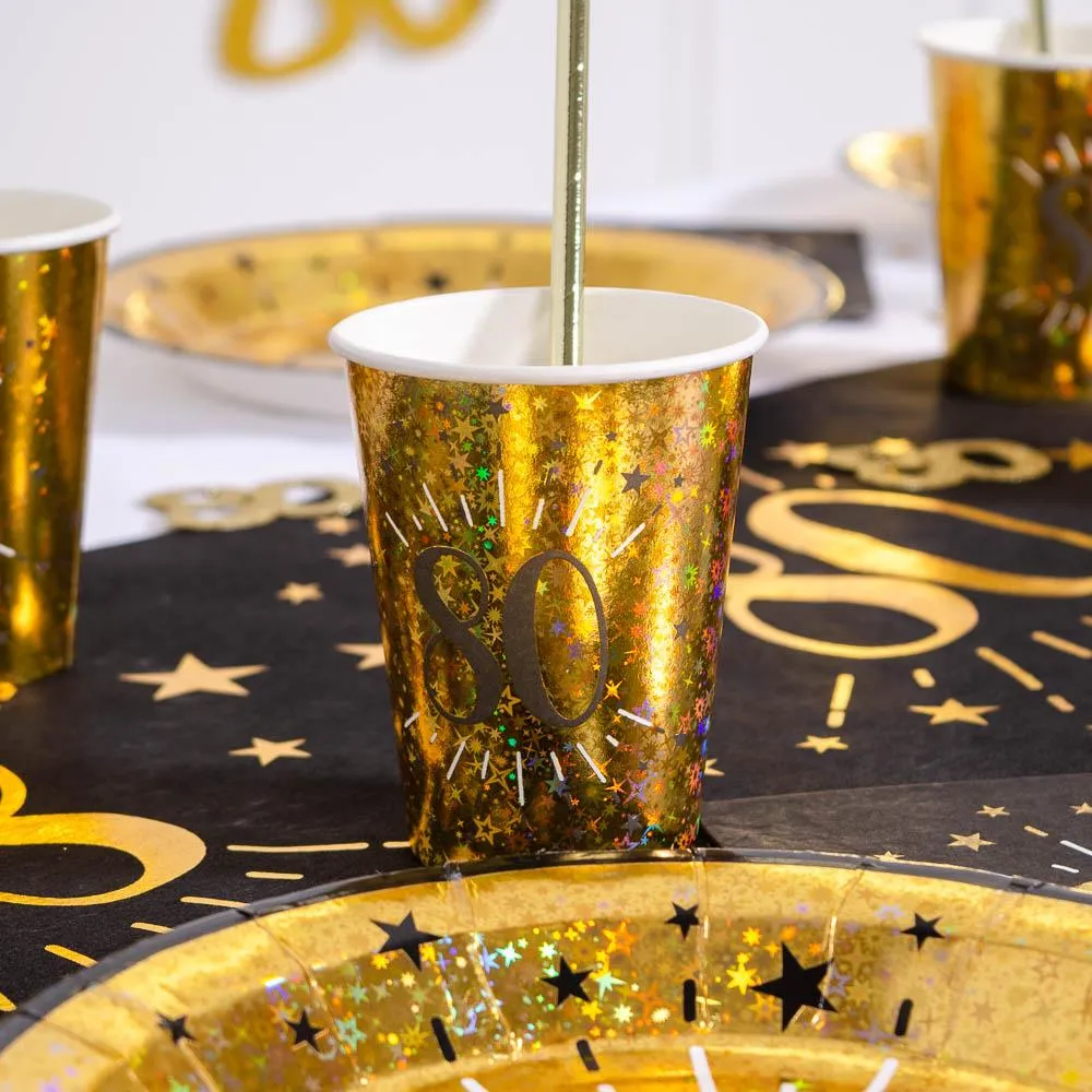 80th Birthday Black & Gold Sparkle Cups (x10)