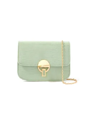 Accessorize London Women's Faux Leather Greem Croc Lock Chain Party Bag