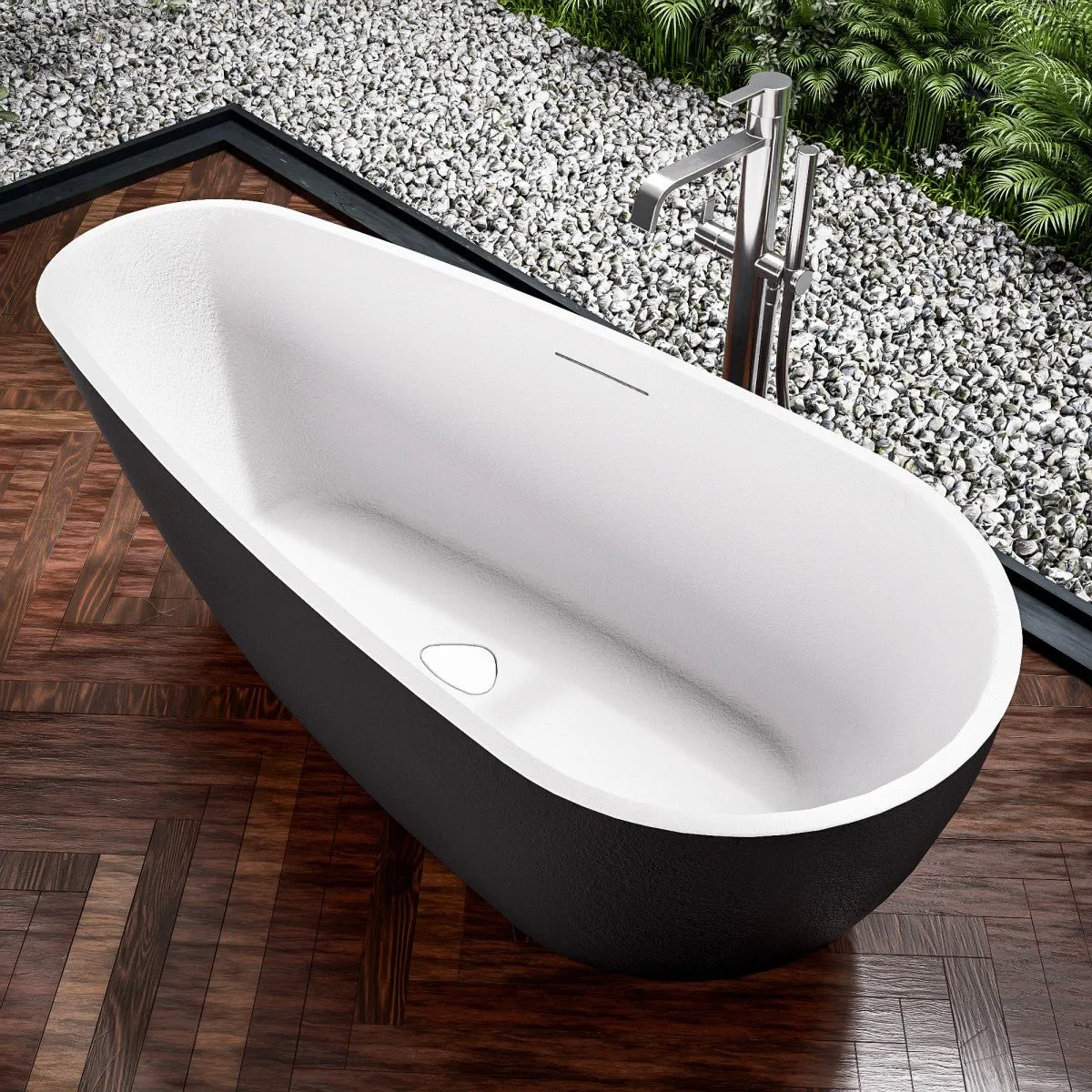 Allsumhome RockE 59" Imitation Natural Stone Freestanding Bathtub,Stone Touch,Black,Scratch-proof,cUPC Certified