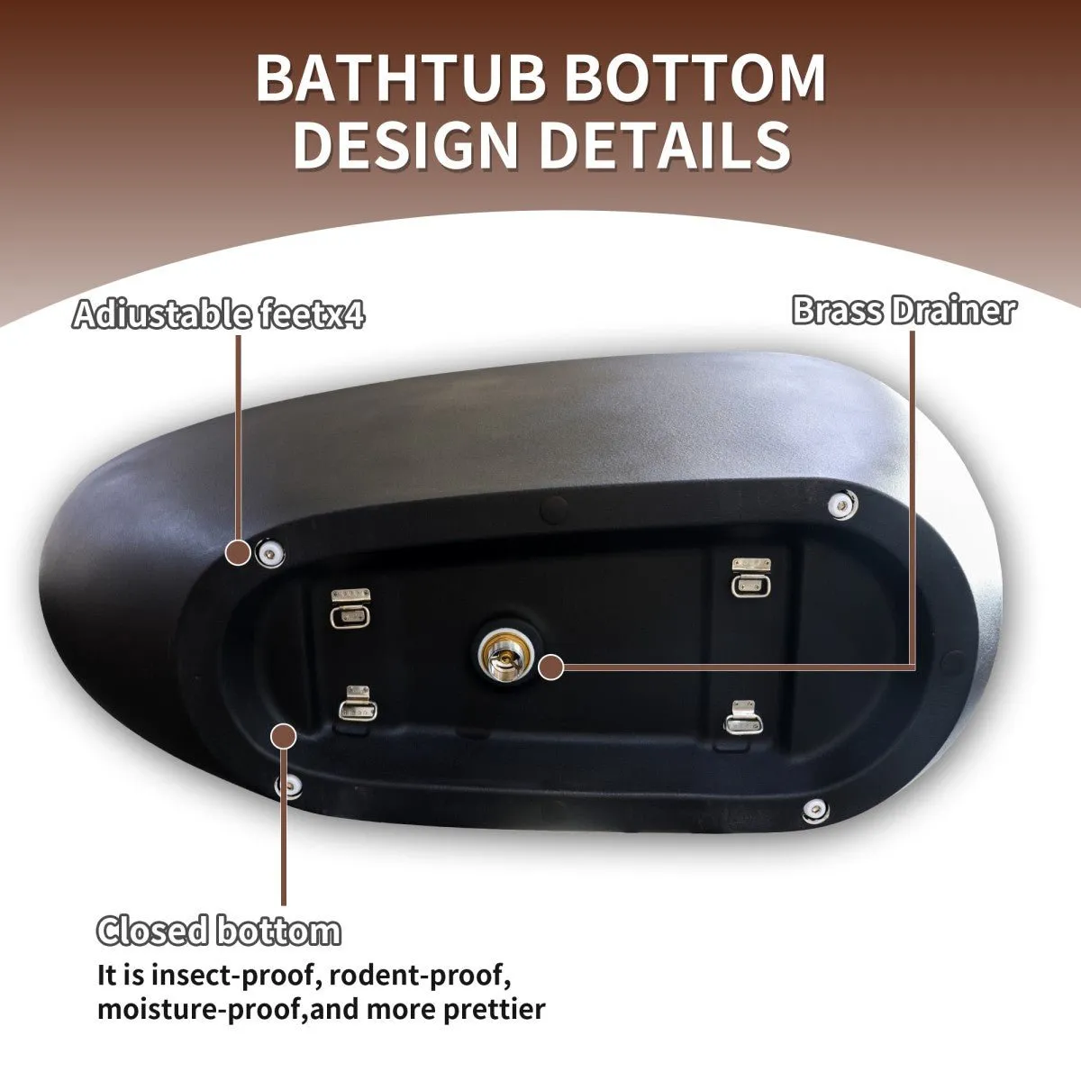 Allsumhome RockE 59" Imitation Natural Stone Freestanding Bathtub,Stone Touch,Black,Scratch-proof,cUPC Certified