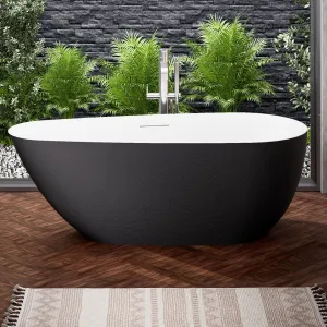 Allsumhome RockE 59" Imitation Natural Stone Freestanding Bathtub,Stone Touch,Black,Scratch-proof,cUPC Certified