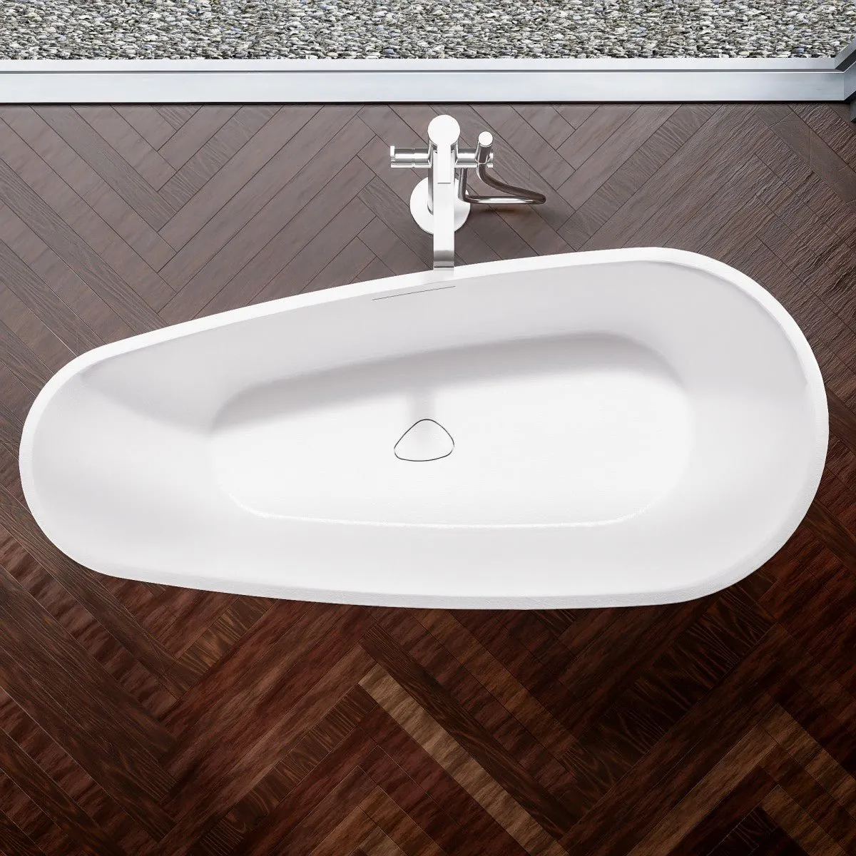 Allsumhome RockE 59" Imitation Natural Stone Freestanding Bathtub,Stone Touch,White,Scratch-proof,cUPC Certified,No Drain