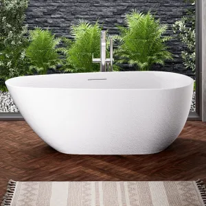 Allsumhome RockE 59" Imitation Natural Stone Freestanding Bathtub,Stone Touch,White,Scratch-proof,cUPC Certified,No Drain