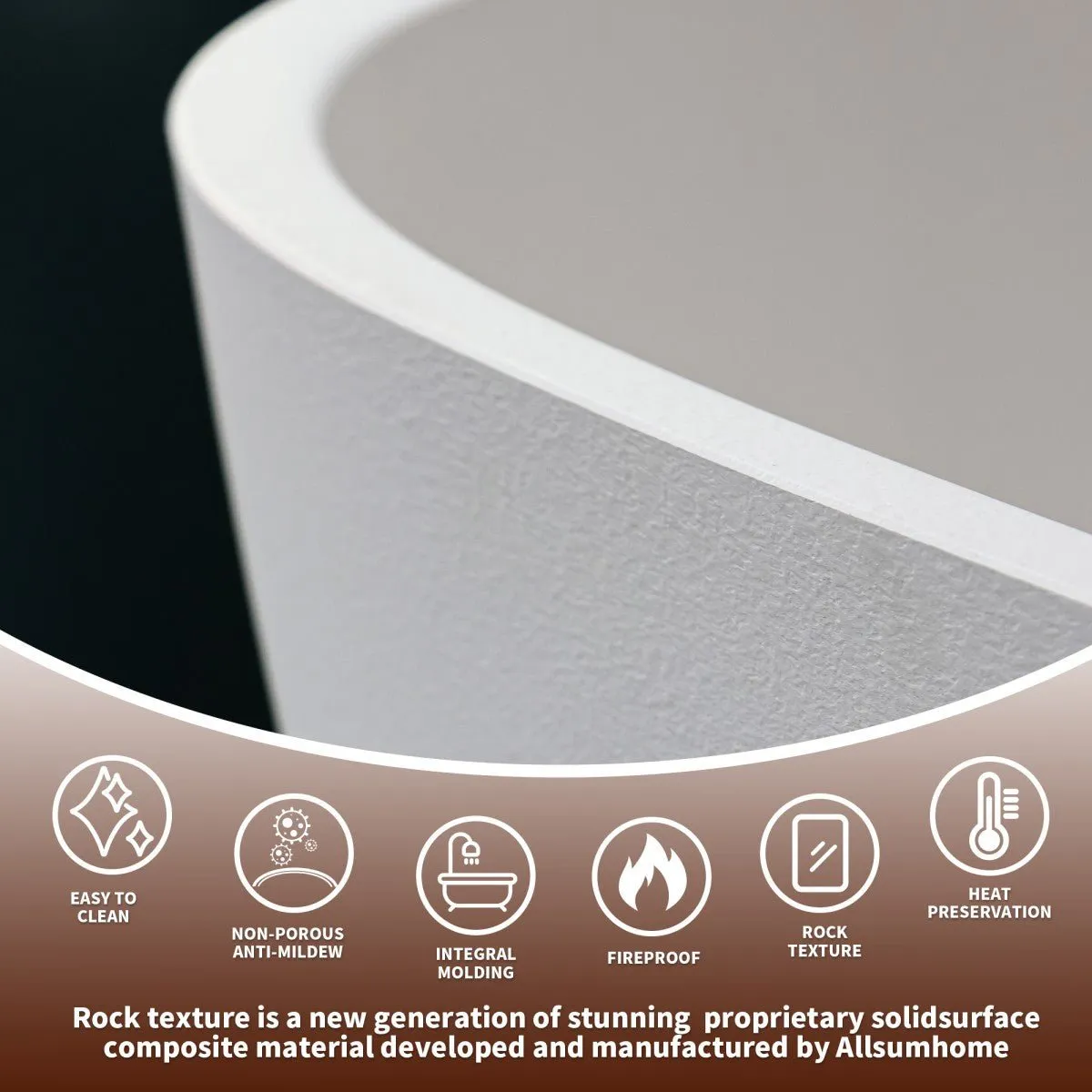 Allsumhome RockE 59" Imitation Natural Stone Freestanding Bathtub,Stone Touch,White,Scratch-proof,cUPC Certified,No Drain