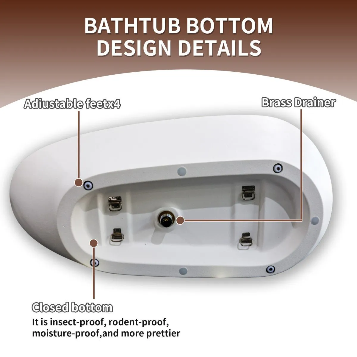 Allsumhome RockE 59" Imitation Natural Stone Freestanding Bathtub,Stone Touch,White,Scratch-proof,cUPC Certified,No Drain