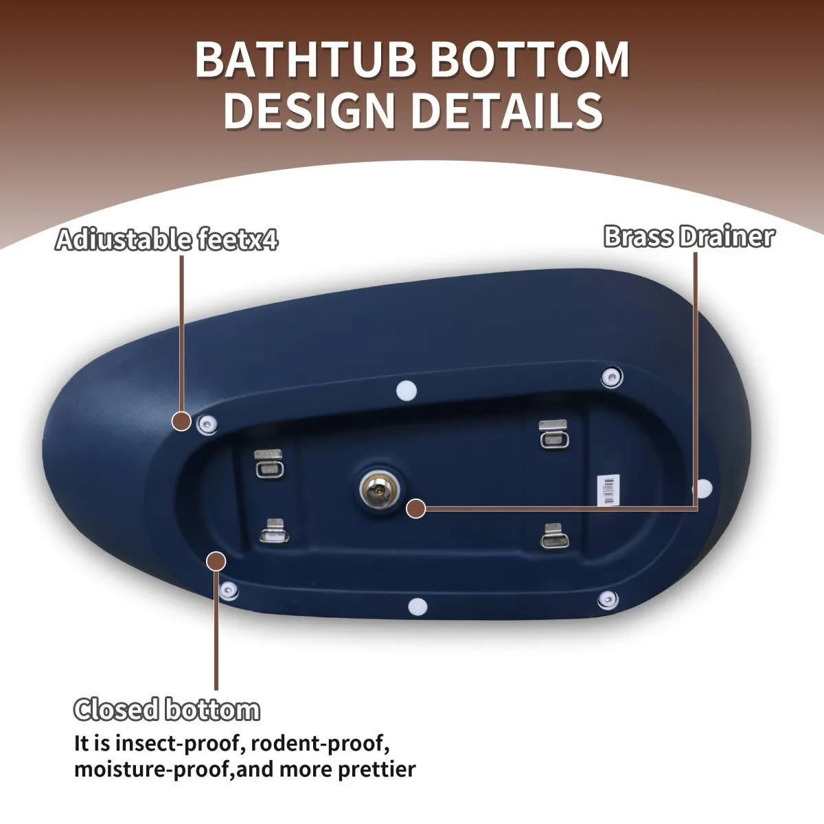 Allsumhome RockE 67" Imitation Natural Stone Freestanding Bathtub,Stone Touch,Prussian Blue,Scratch-proof,cUPC Certified,No Drain
