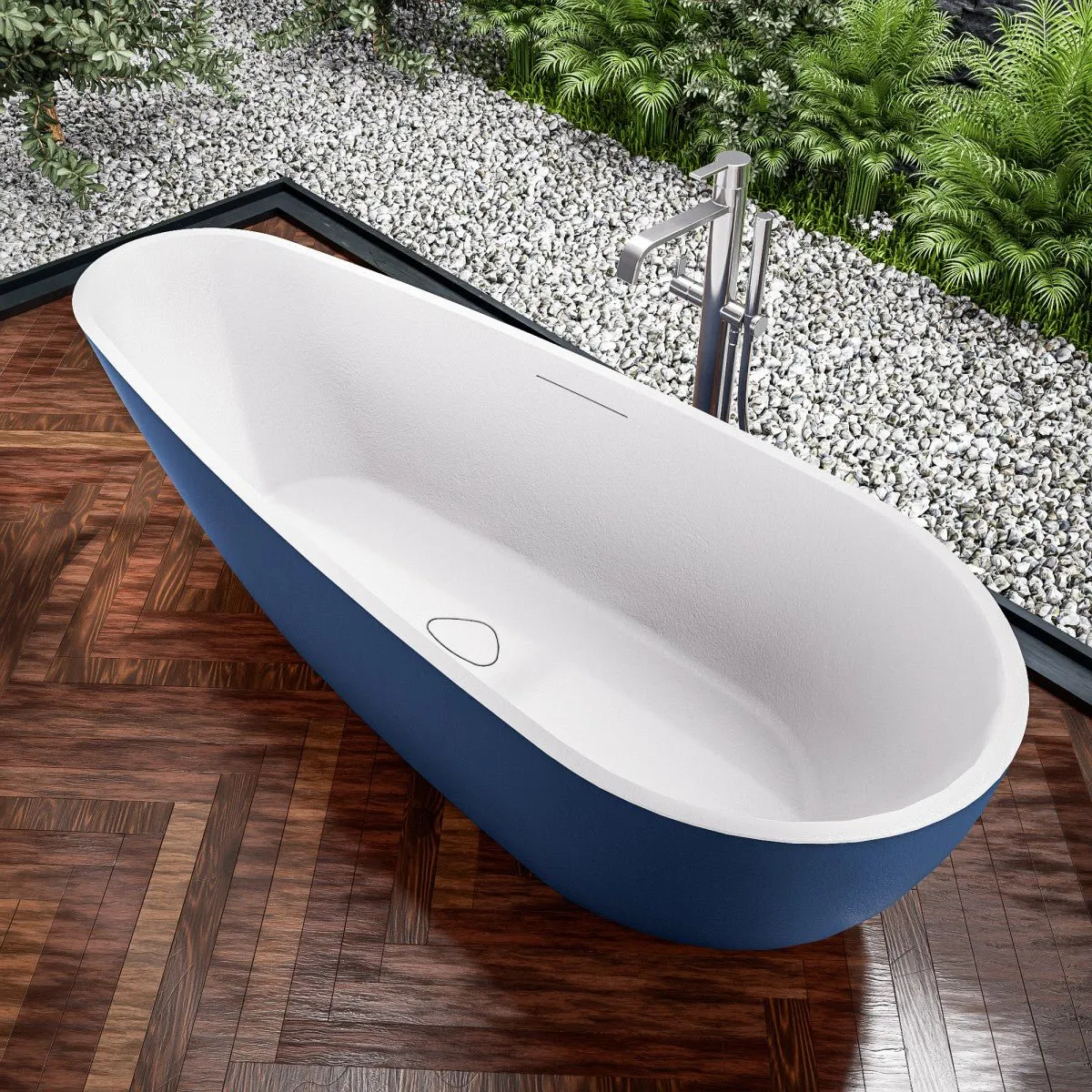 Allsumhome RockE 67" Imitation Natural Stone Freestanding Bathtub,Stone Touch,Prussian Blue,Scratch-proof,cUPC Certified,No Drain