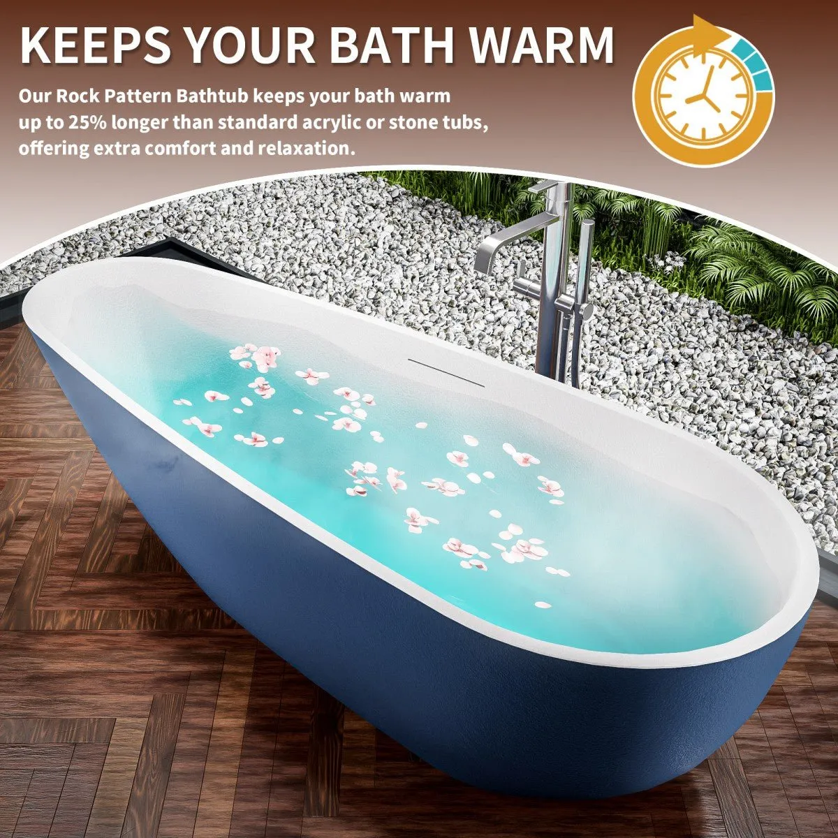 Allsumhome RockE 67" Imitation Natural Stone Freestanding Bathtub,Stone Touch,Prussian Blue,Scratch-proof,cUPC Certified,No Drain
