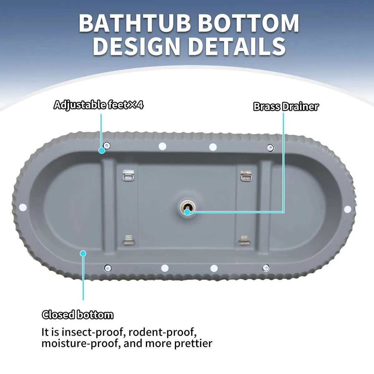 Allsumhome RockF 67" Oval Shape Imitation Natural Stone Freeing Soaking Bathtub,Stone Touch,Cement Grey,Scratch-proof,With cUPC