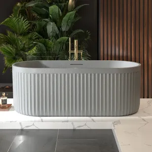 Allsumhome RockF 67" Oval Shape Imitation Natural Stone Freeing Soaking Bathtub,Stone Touch,Cement Grey,Scratch-proof,With cUPC