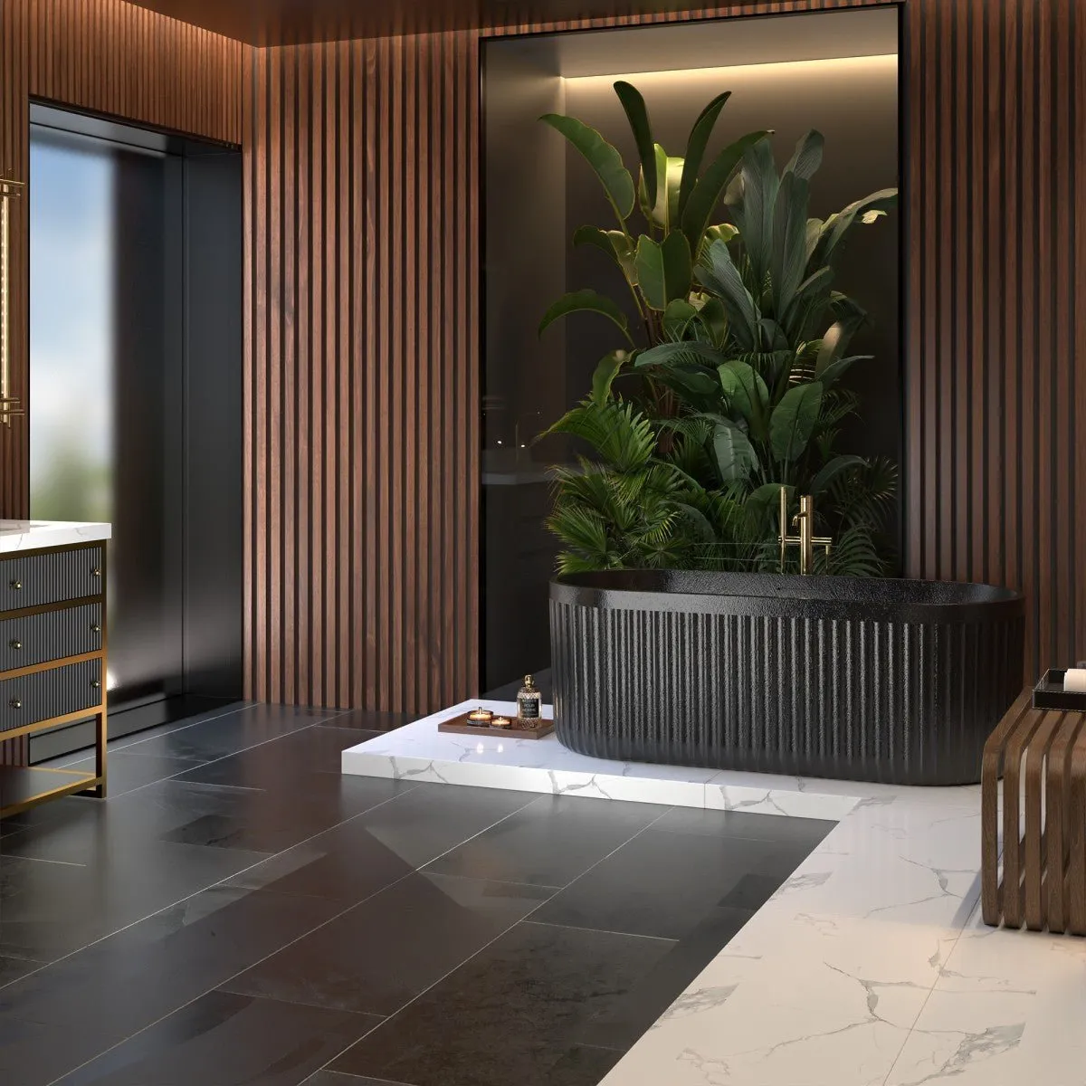 Allsumhome RockF 67" Oval Shape Imitation Natural Stone Freeing Soaking Bathtub,Stone Touch,Pure black,Scratch-proof,With cUPC