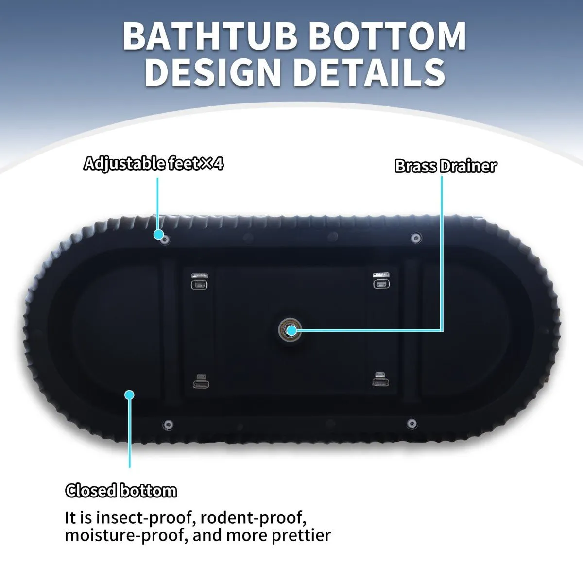 Allsumhome RockF 67" Oval Shape Imitation Natural Stone Freeing Soaking Bathtub,Stone Touch,Pure black,Scratch-proof,With cUPC