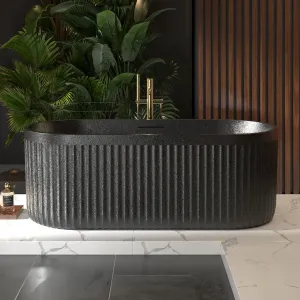 Allsumhome RockF 67" Oval Shape Imitation Natural Stone Freeing Soaking Bathtub,Stone Touch,Pure black,Scratch-proof,With cUPC