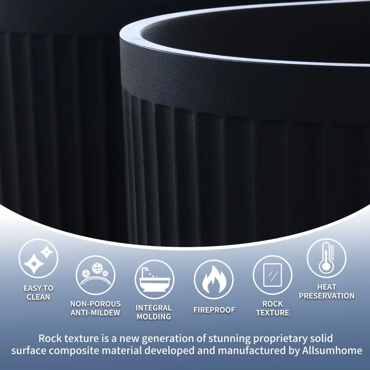 Allsumhome RockF 67" Oval Shape Imitation Natural Stone Freeing Soaking Bathtub,Stone Touch,Pure black,Scratch-proof,With cUPC
