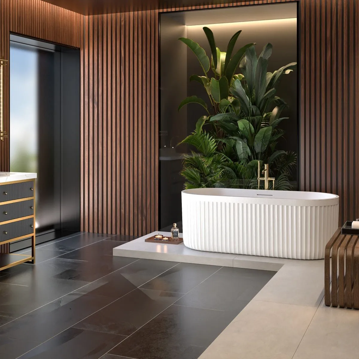 Allsumhome RockF 67" Oval Shape Imitation Natural Stone Freeing Soaking Bathtub,Stone Touch,White,Scratch-proof,With cUPC