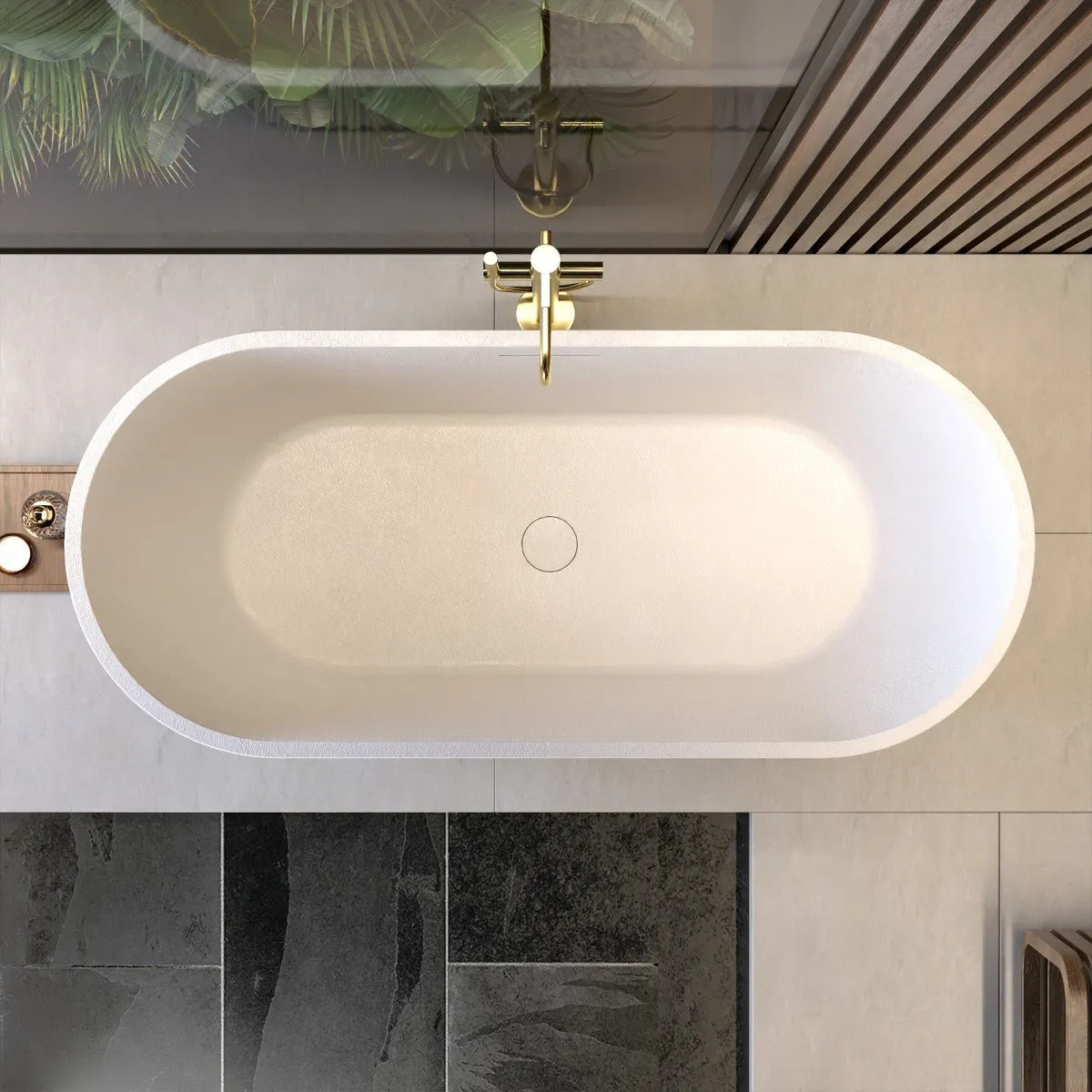 Allsumhome RockF 67" Oval Shape Imitation Natural Stone Freeing Soaking Bathtub,Stone Touch,White,Scratch-proof,With cUPC