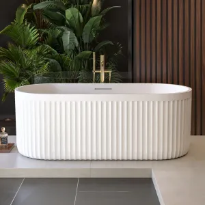 Allsumhome RockF 67" Oval Shape Imitation Natural Stone Freeing Soaking Bathtub,Stone Touch,White,Scratch-proof,With cUPC