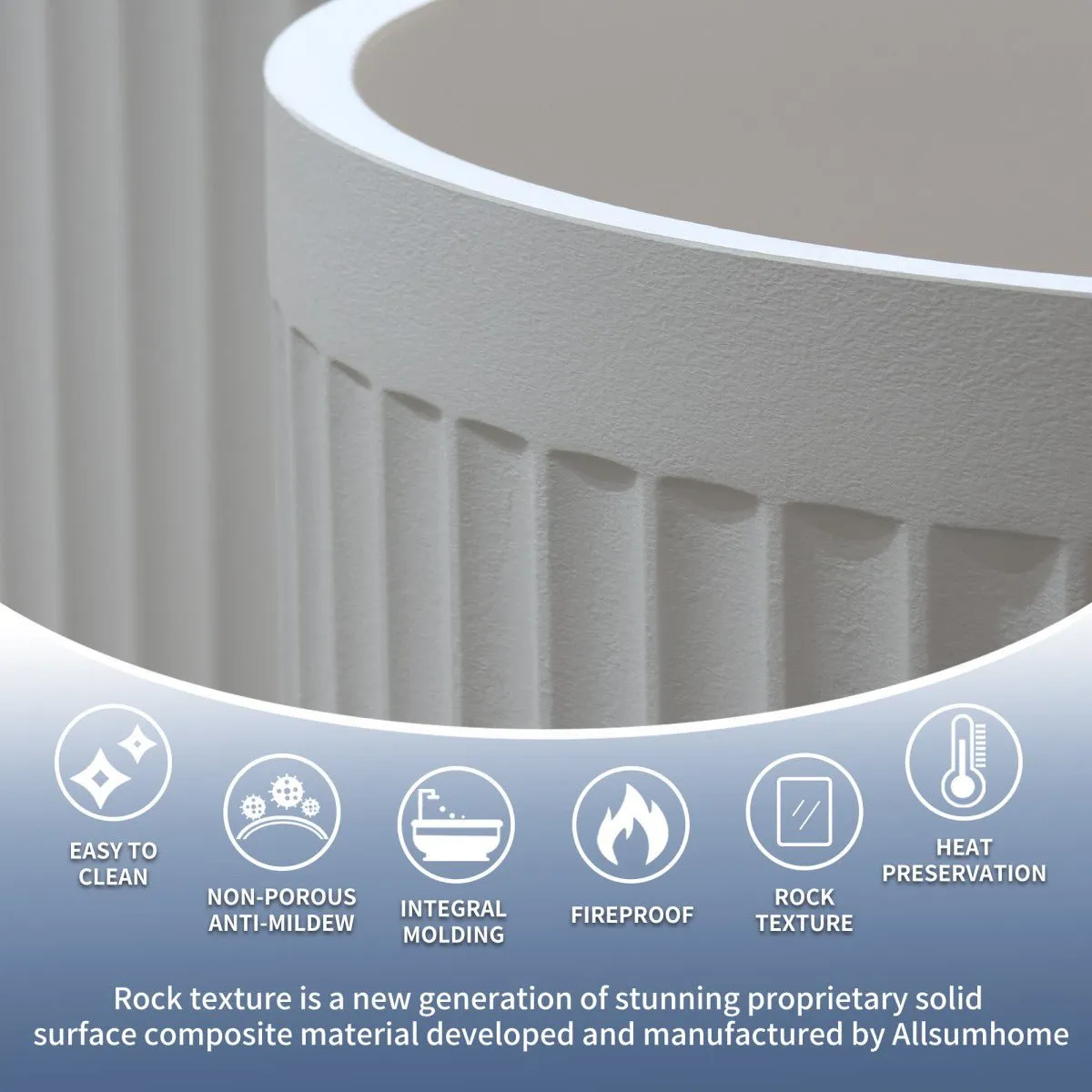 Allsumhome RockF 67" Oval Shape Imitation Natural Stone Freeing Soaking Bathtub,Stone Touch,White,Scratch-proof,With cUPC