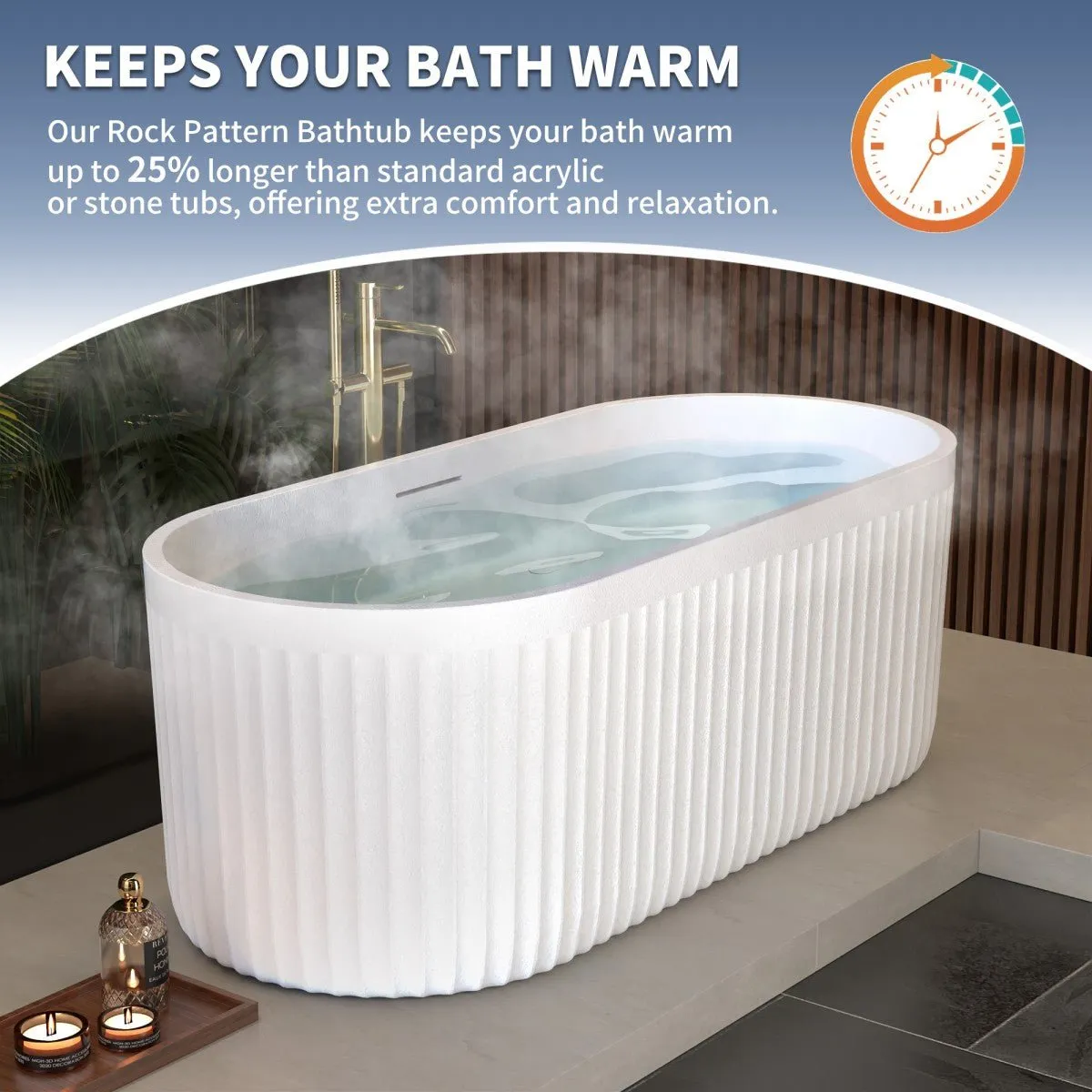 Allsumhome RockF 67" Oval Shape Imitation Natural Stone Freeing Soaking Bathtub,Stone Touch,White,Scratch-proof,With cUPC