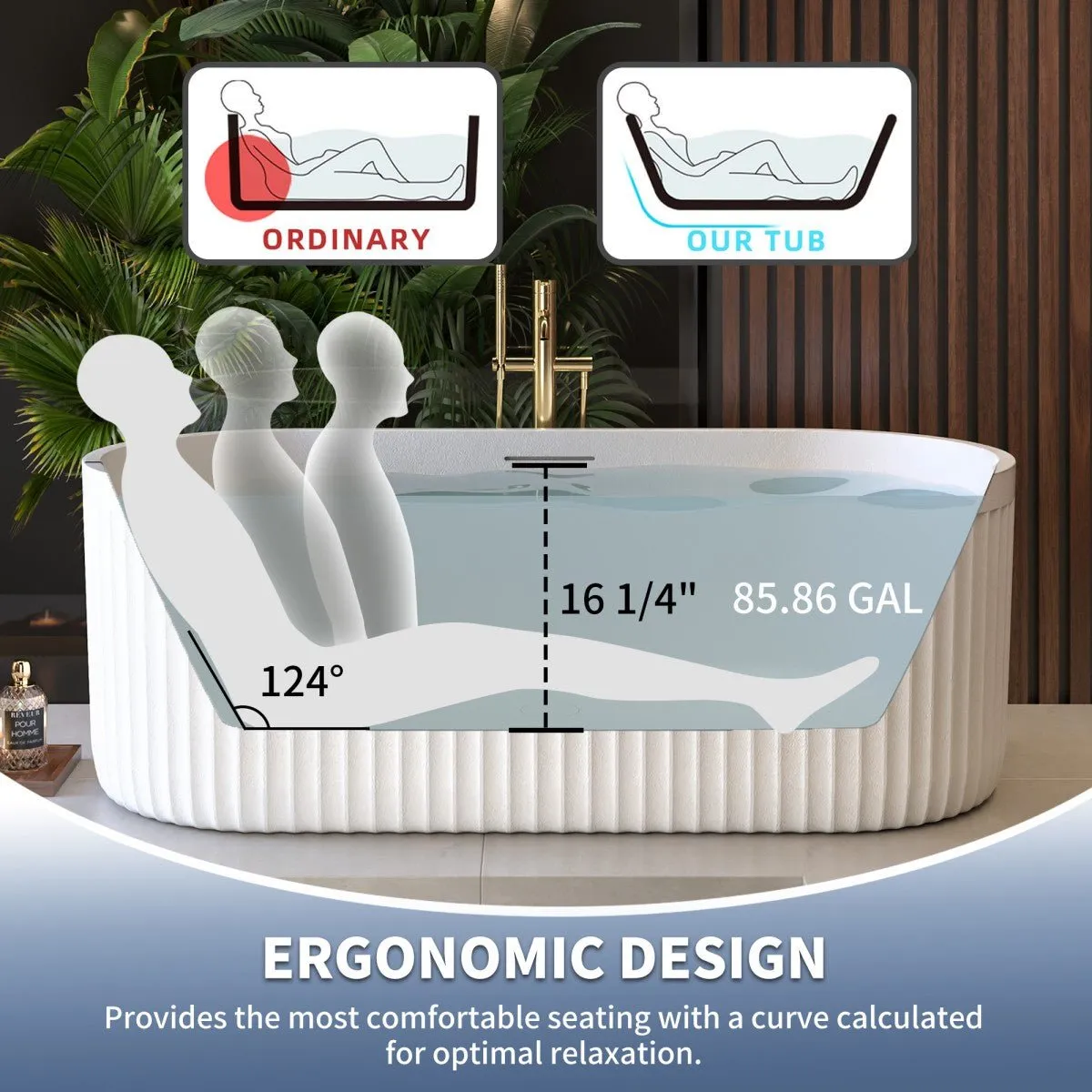 Allsumhome RockF 67" Oval Shape Imitation Natural Stone Freeing Soaking Bathtub,Stone Touch,White,Scratch-proof,With cUPC