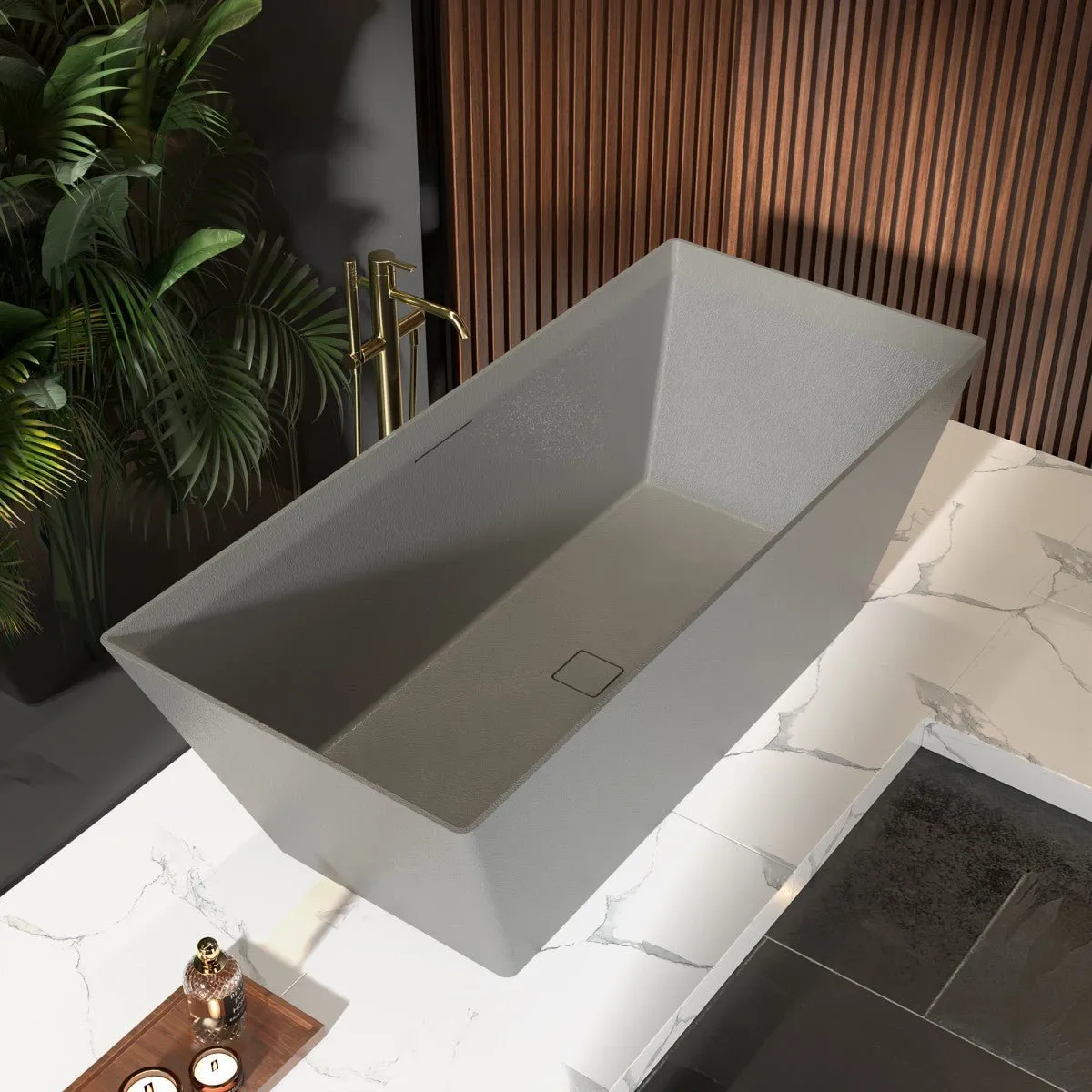 Allsumhome RockR 67" Rectangle Imitation Natural Stone Freeing Soaking Bathtub,Stone Touch,Cement Grey,Scratch-proof,With cUPC