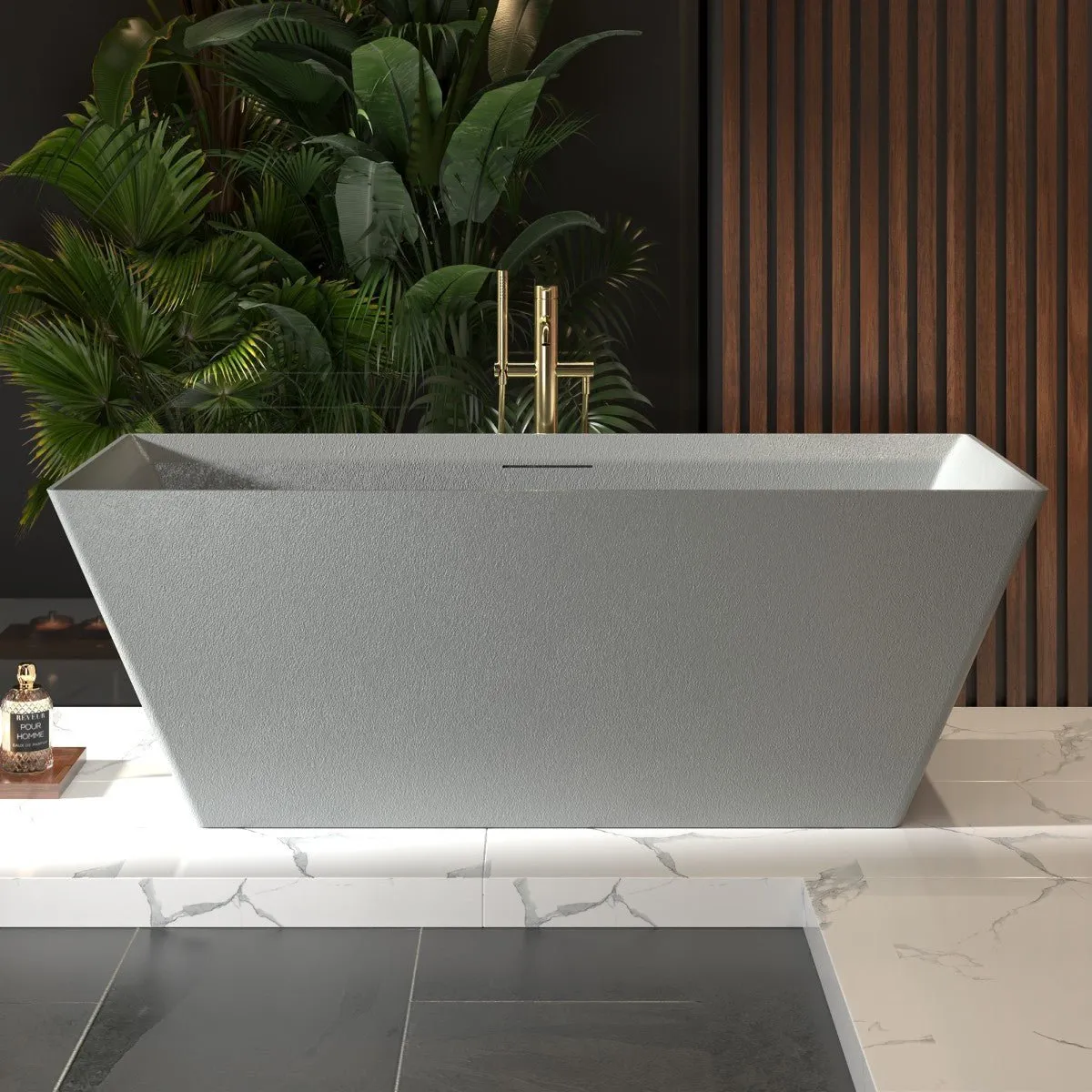 Allsumhome RockR 67" Rectangle Imitation Natural Stone Freeing Soaking Bathtub,Stone Touch,Cement Grey,Scratch-proof,With cUPC