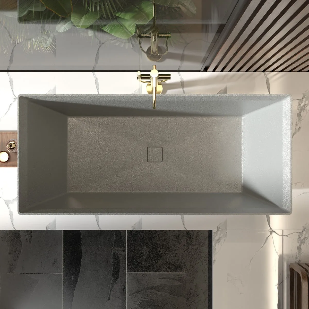 Allsumhome RockR 67" Rectangle Imitation Natural Stone Freeing Soaking Bathtub,Stone Touch,Cement Grey,Scratch-proof,With cUPC