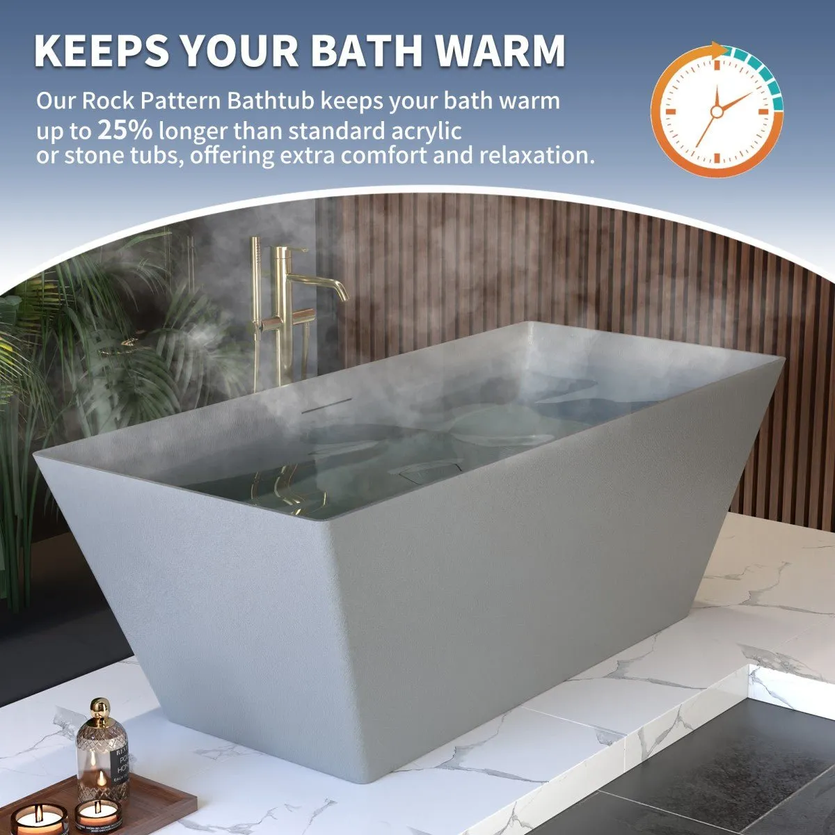 Allsumhome RockR 67" Rectangle Imitation Natural Stone Freeing Soaking Bathtub,Stone Touch,Cement Grey,Scratch-proof,With cUPC