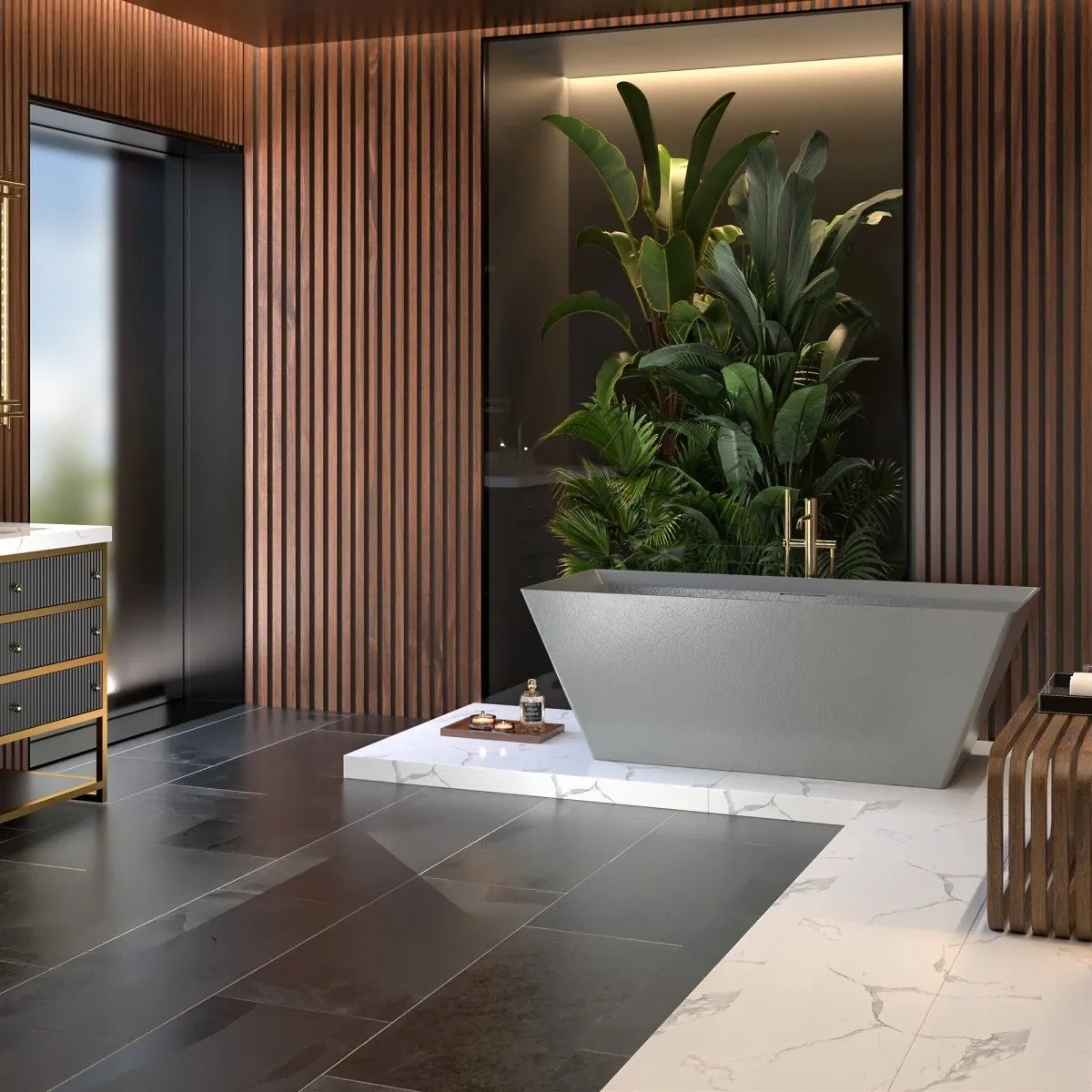 Allsumhome RockR 67" Rectangle Imitation Natural Stone Freeing Soaking Bathtub,Stone Touch,Cement Grey,Scratch-proof,With cUPC