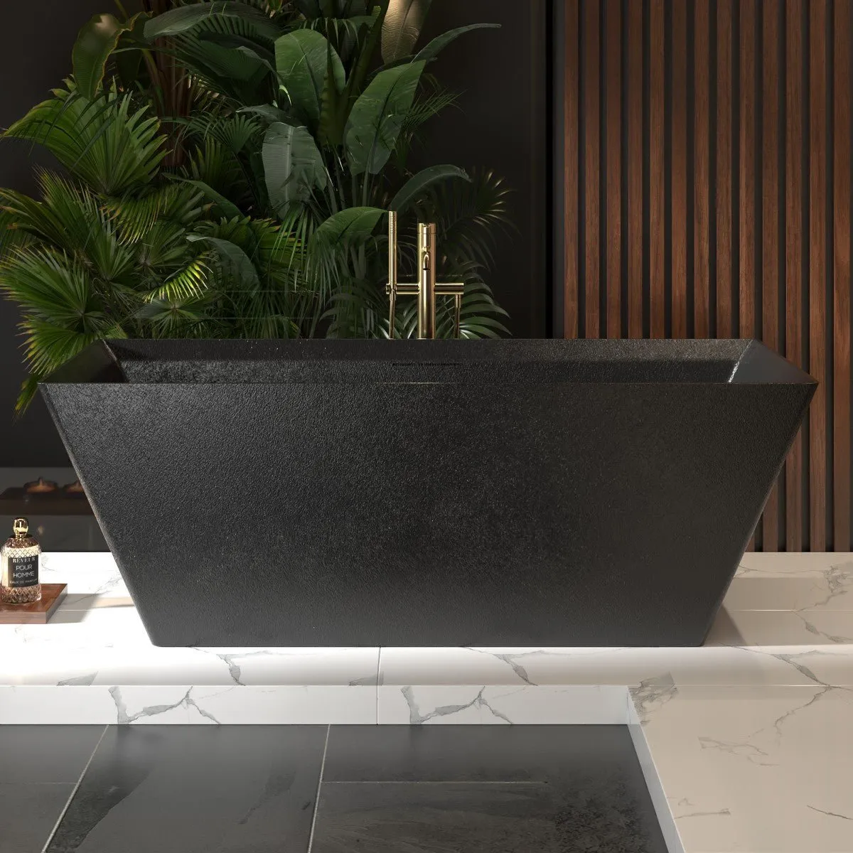 Allsumhome RockR 67" Rectangle Imitation Natural Stone Freeing Soaking Bathtub,Stone Touch,Pure black,Scratch-proof,With cUPC
