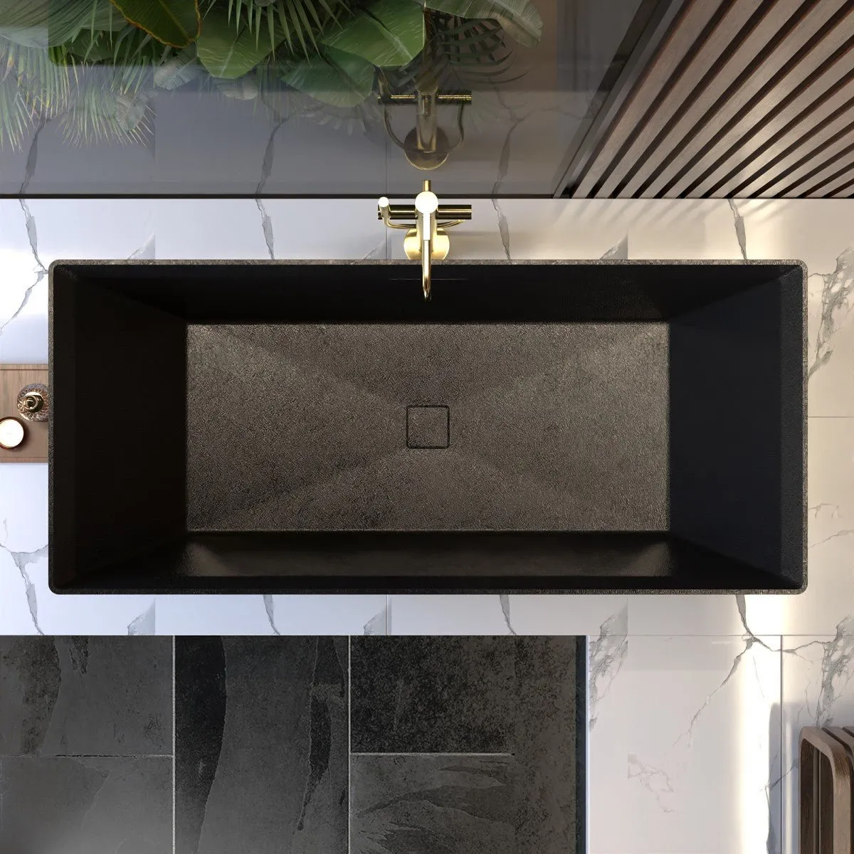 Allsumhome RockR 67" Rectangle Imitation Natural Stone Freeing Soaking Bathtub,Stone Touch,Pure black,Scratch-proof,With cUPC