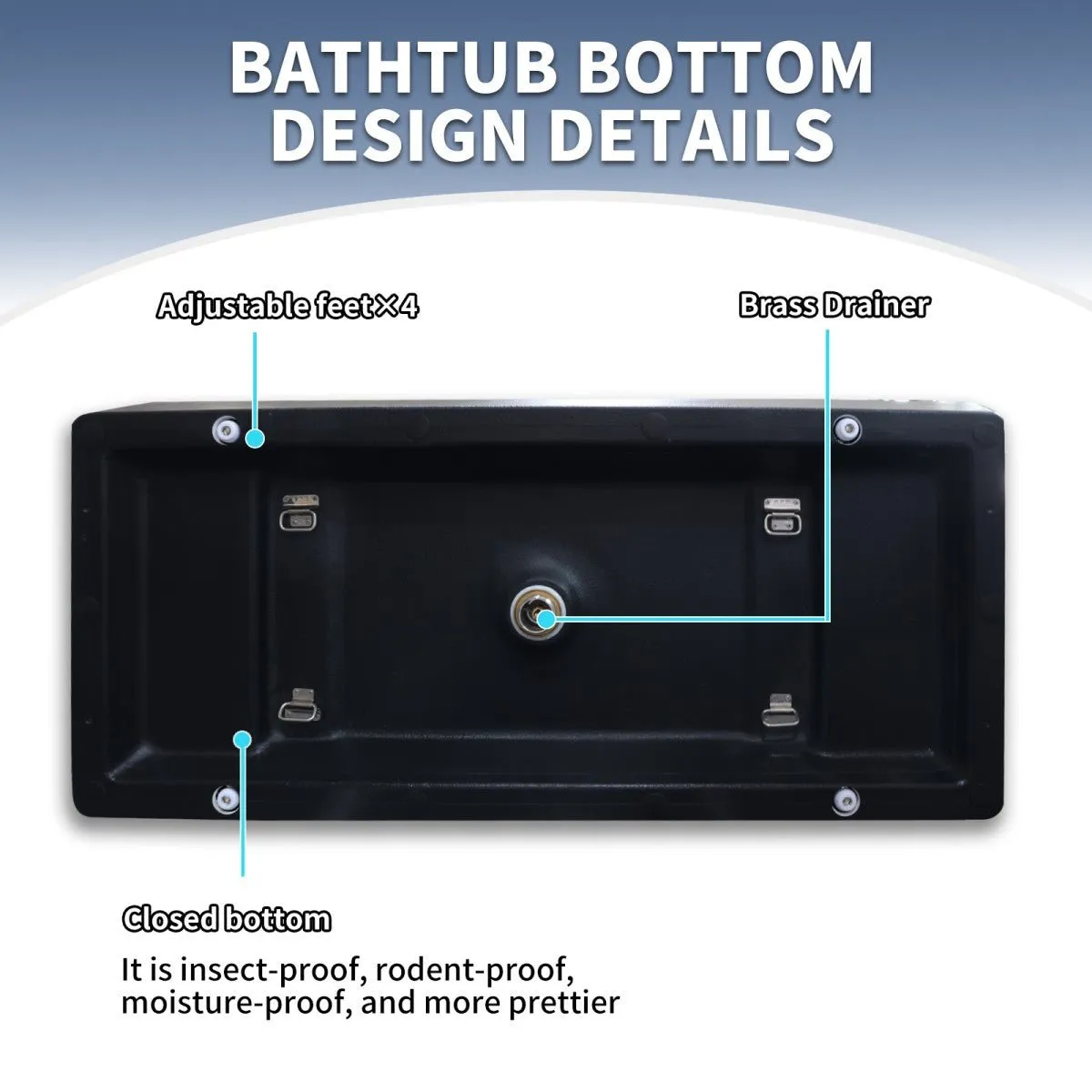 Allsumhome RockR 67" Rectangle Imitation Natural Stone Freeing Soaking Bathtub,Stone Touch,Pure black,Scratch-proof,With cUPC