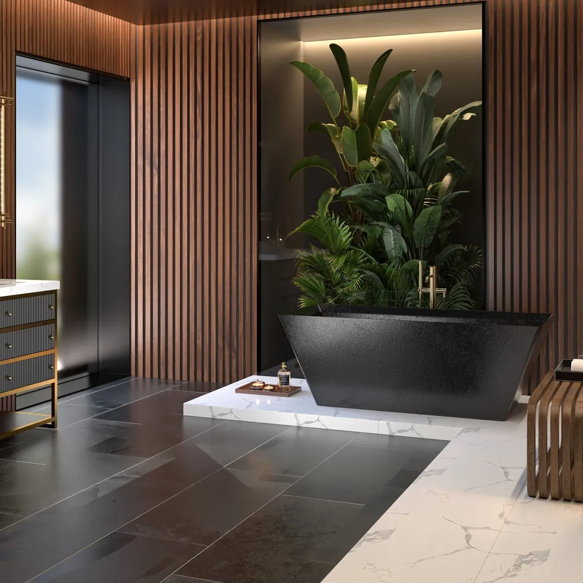 Allsumhome RockR 67" Rectangle Imitation Natural Stone Freeing Soaking Bathtub,Stone Touch,Pure black,Scratch-proof,With cUPC