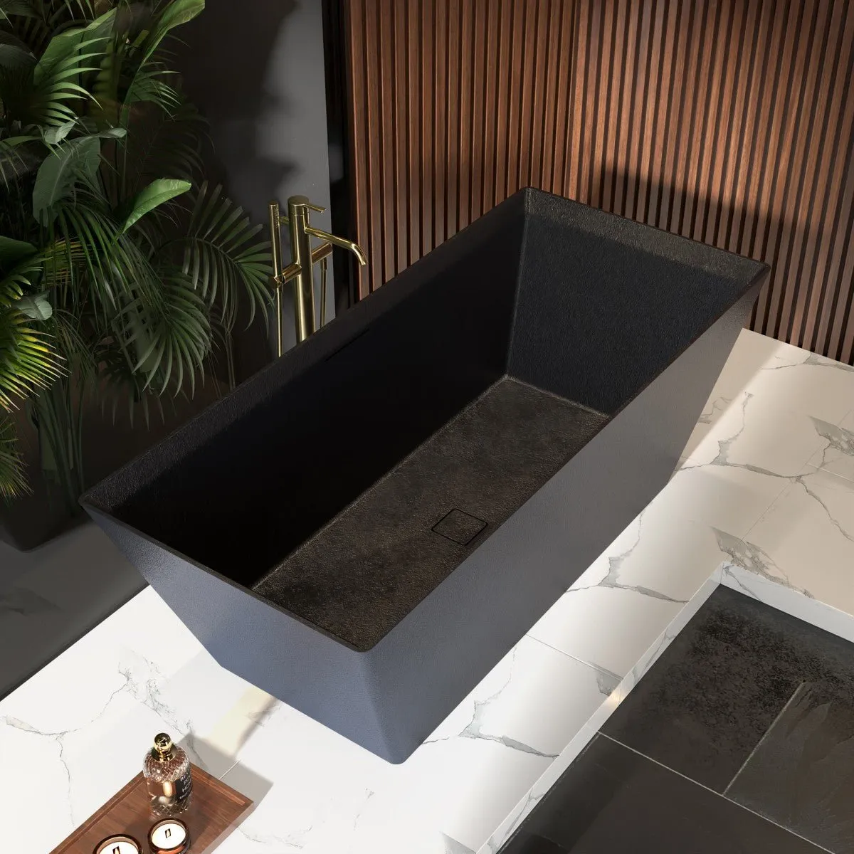 Allsumhome RockR 67" Rectangle Imitation Natural Stone Freeing Soaking Bathtub,Stone Touch,Pure black,Scratch-proof,With cUPC