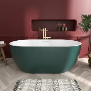 Allsumhome RockX 59" Imitation Natural Stone Freestanding Bathtub,Avocado green,Stone Touch,Scratch-proof,Large Overflow Port