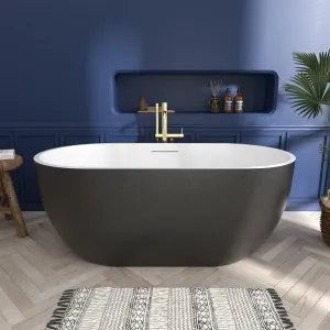 Allsumhome RockX 59" Imitation Natural Stone Freestanding Bathtub,Stone Touch,Black,Scratch-proof,Large Overflow Port