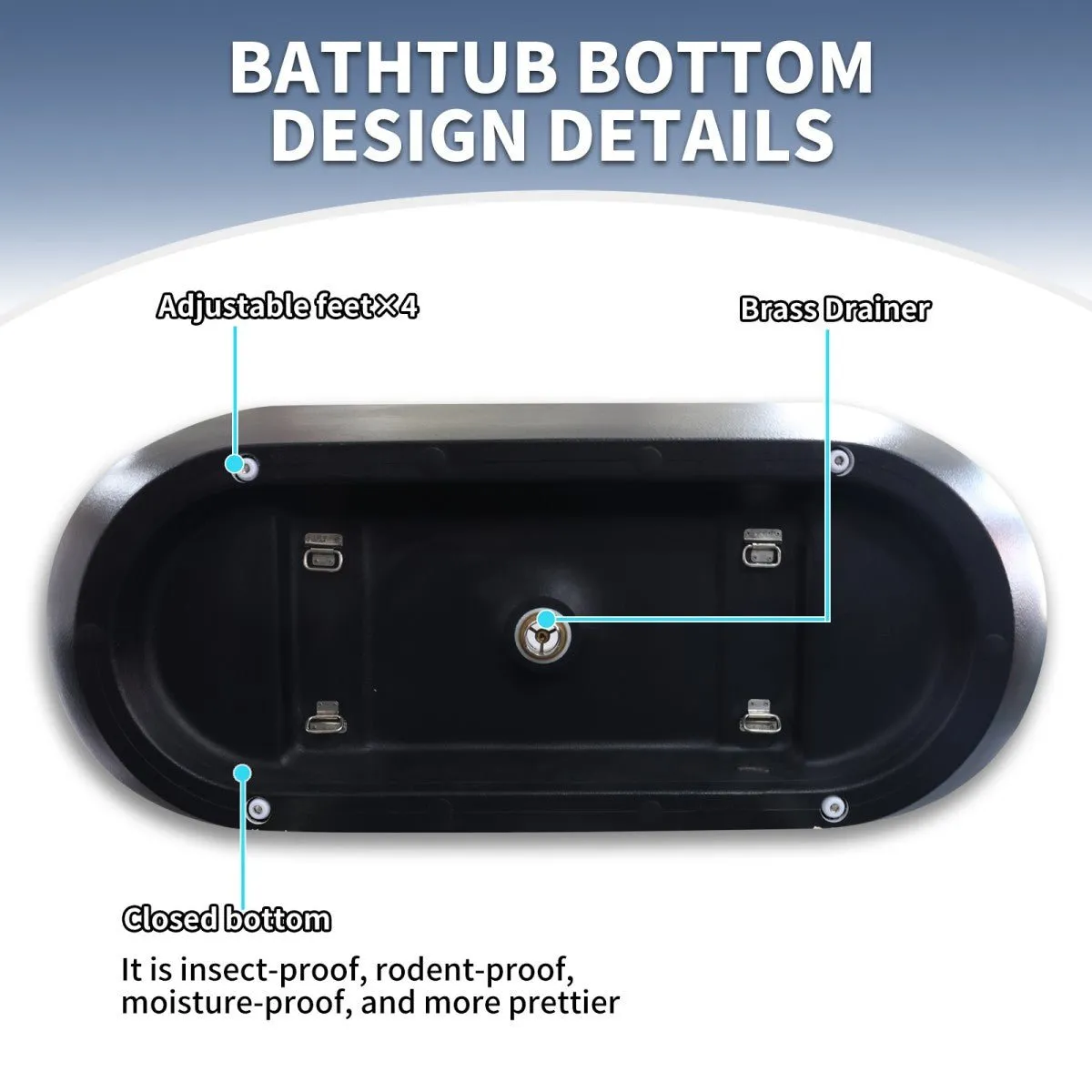 Allsumhome RockX 59" Imitation Natural Stone Freestanding Bathtub,Stone Touch,Black,Scratch-proof,Large Overflow Port