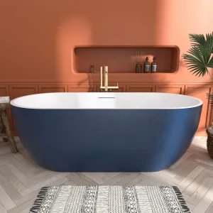 Allsumhome RockX 67" Imitation Natural Stone Freestanding Bathtub,Stone Touch,Prussian blue,Scratch-proof,Large Overflow Port