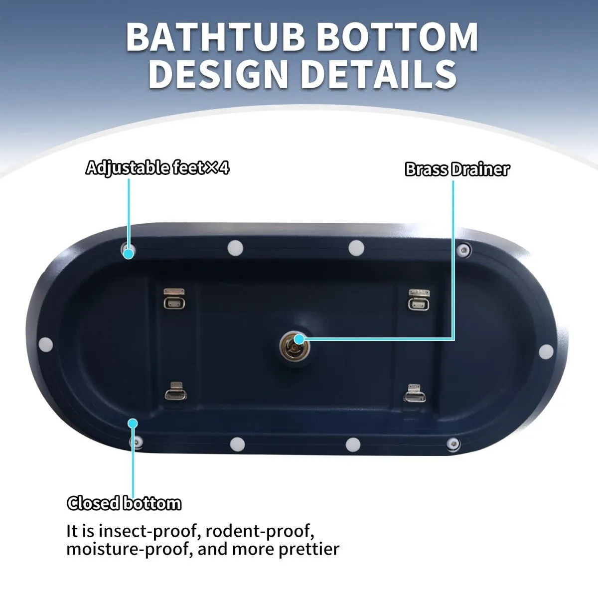 Allsumhome RockX 67" Imitation Natural Stone Freestanding Bathtub,Stone Touch,Prussian blue,Scratch-proof,Large Overflow Port