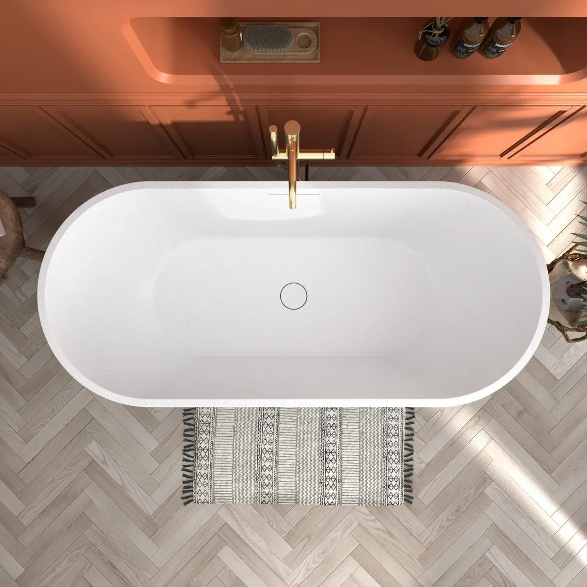 Allsumhome RockX 67" Imitation Natural Stone Freestanding Bathtub,Stone Touch,Prussian blue,Scratch-proof,Large Overflow Port