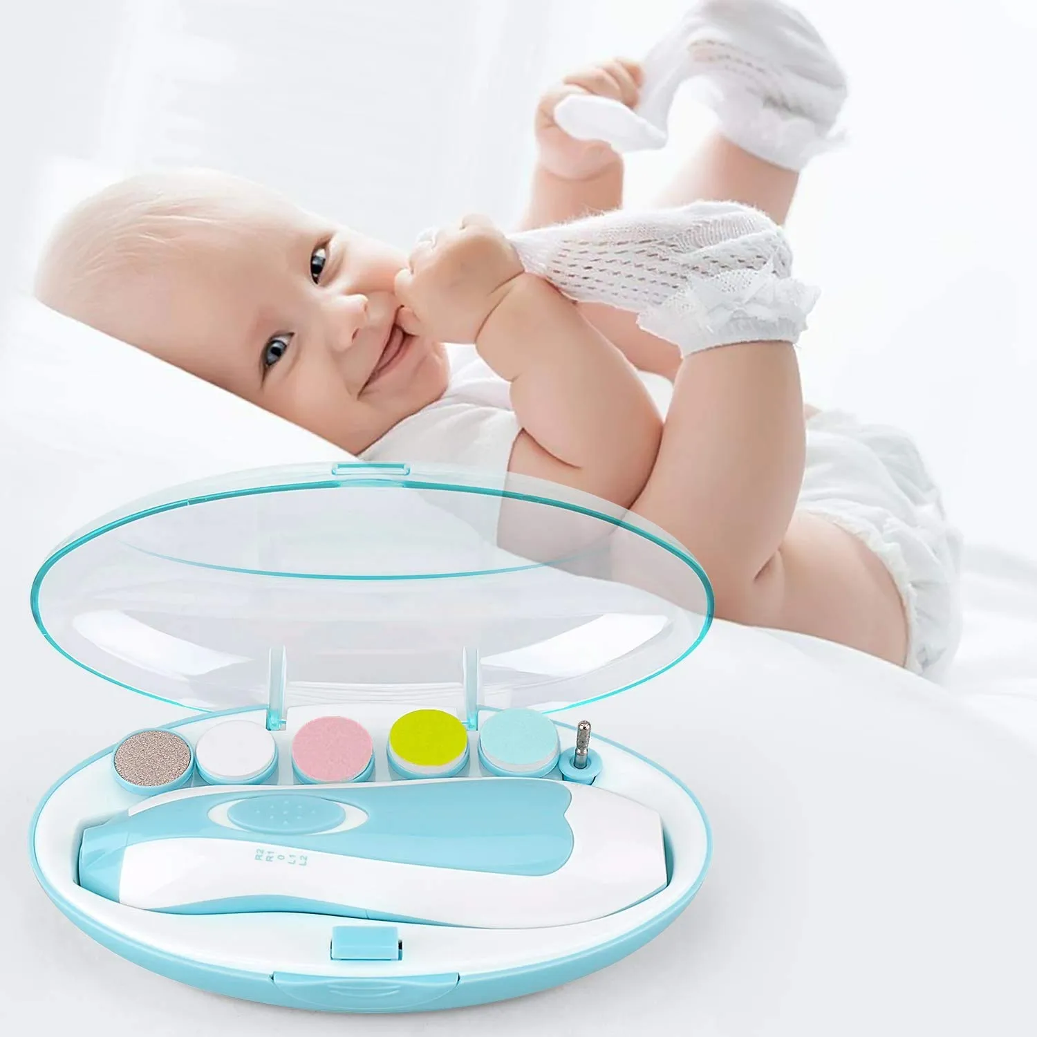 Baby Nail File, RIGHTWELL Electric Baby Nail Clipper with LED Front Light - Safe and Quiet, Baby Nail Trimmer with 6 Grinding Heads for Newborn, Infant Toddler Kids