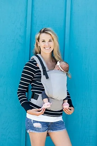 Baby Tula Free-to-Grow Coast Mesh Baby Carrier 7-45 lb, Adjustable Newborn to Toddler Carrier, Ergonomic Inward Front and Back Carry, Lightweight - Coast Overcast, Light Gray with Light Gray Mesh