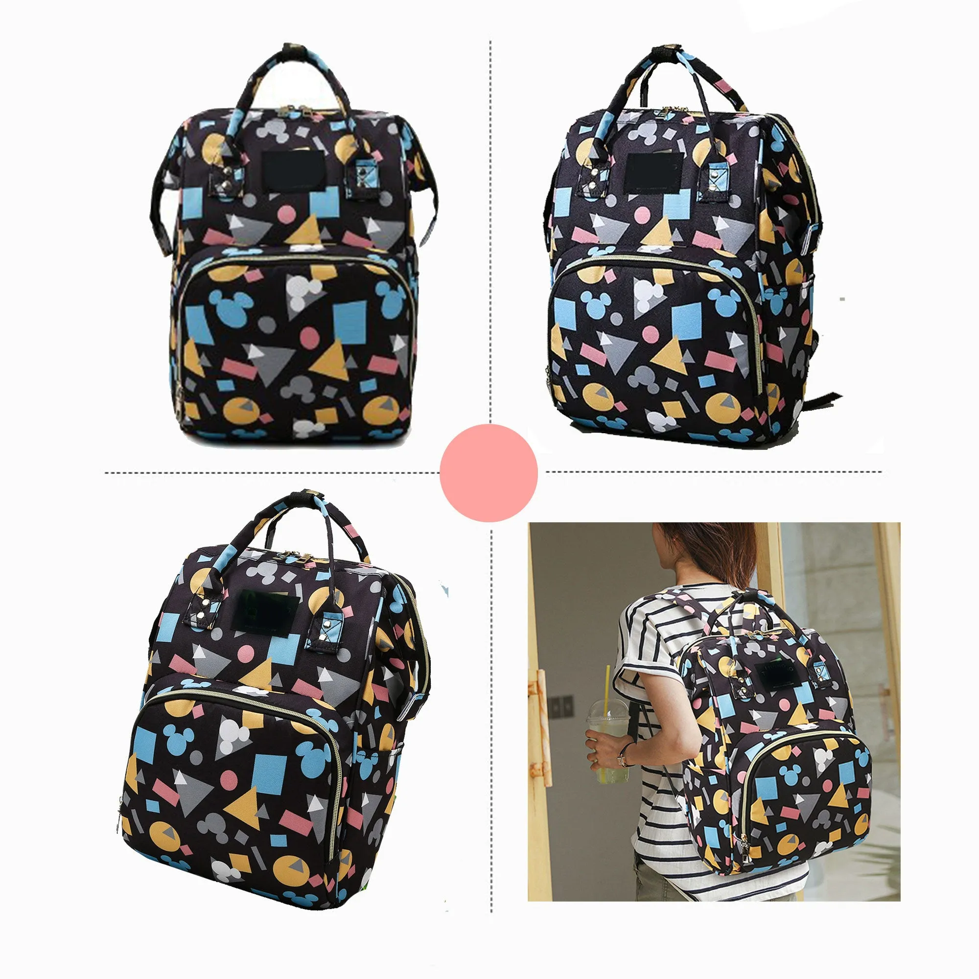 Babymoon Mother Diaper Bag Lightweight Multifunctional Travel Unisex Diaper Backpack | Black Mickey