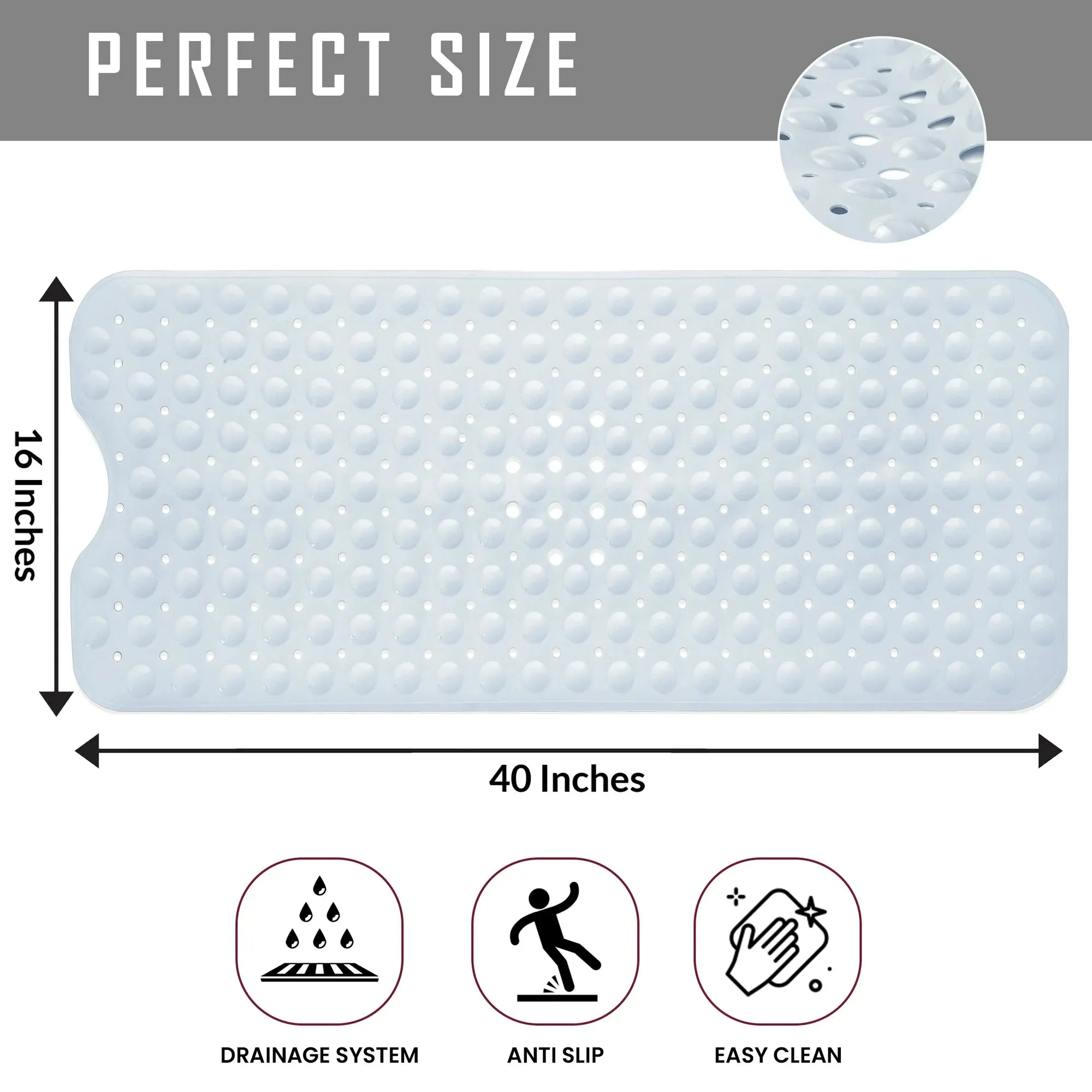 Bath Tub Mat Non-Slip 40 x 16 Inch - Bathtub Shower Safety Mat